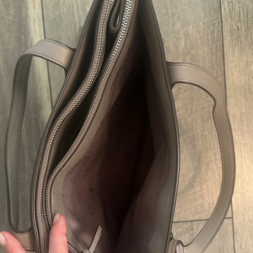 Tory Burch Gray Leather Tote - Picture 6 of 9